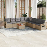 Salon de jardin avec coussins 10 pcs beige résine tressée