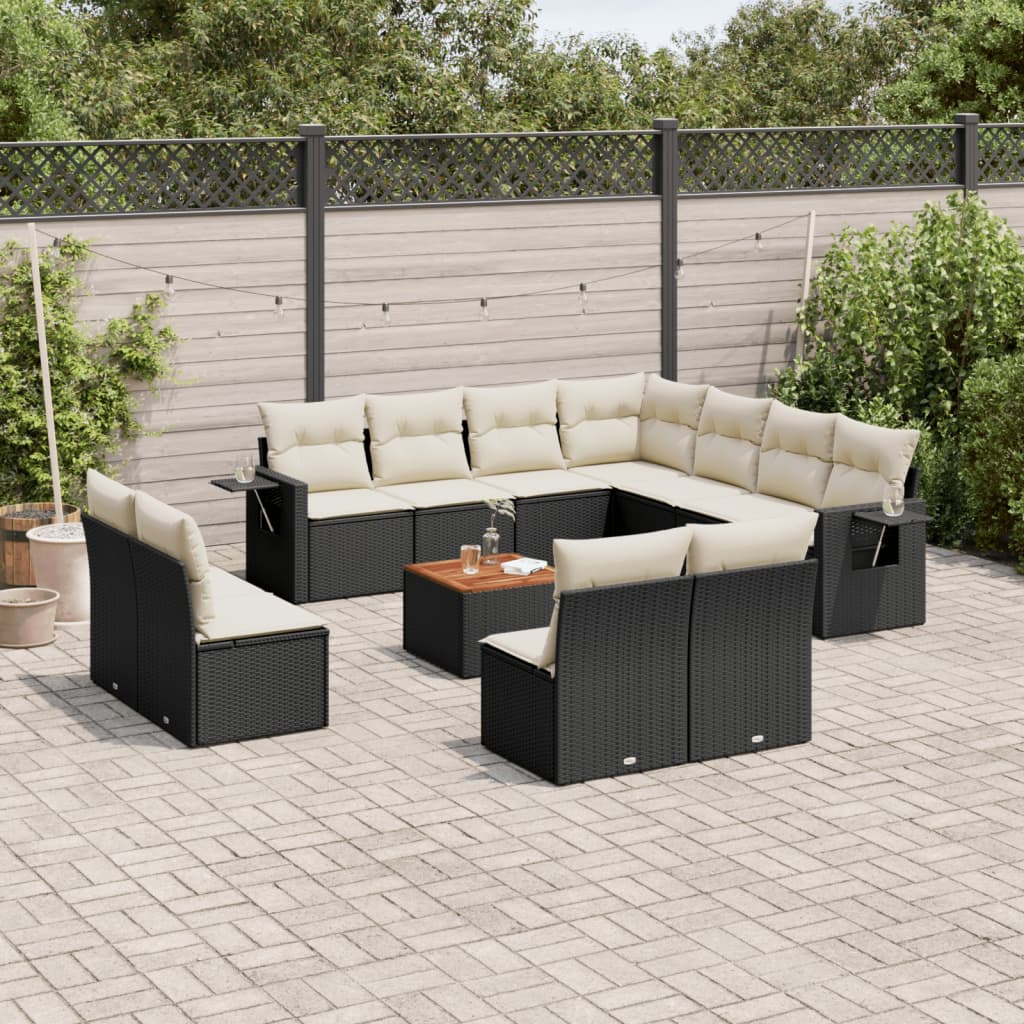 Salon de jardin 12 pcs avec coussins noir résine tressée