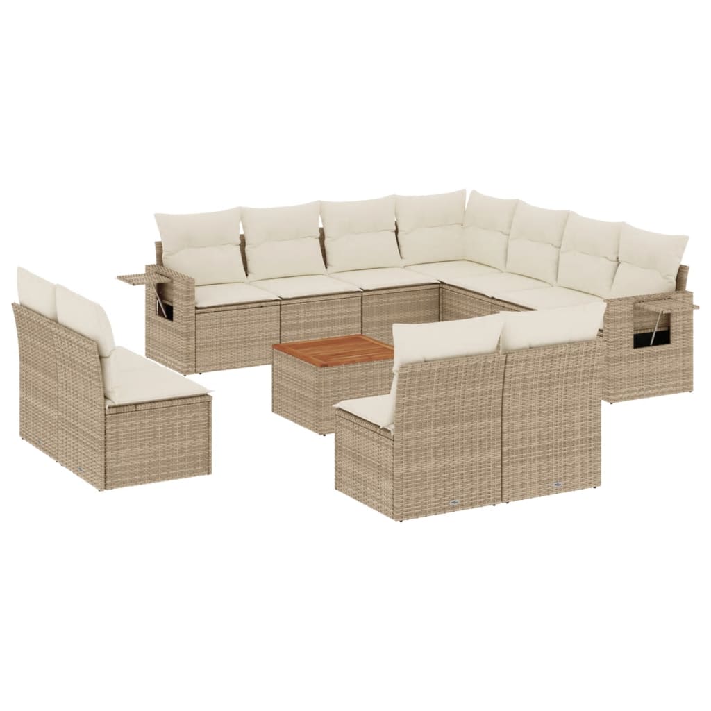 Salon de jardin avec coussins 12 pcs beige résine tressée