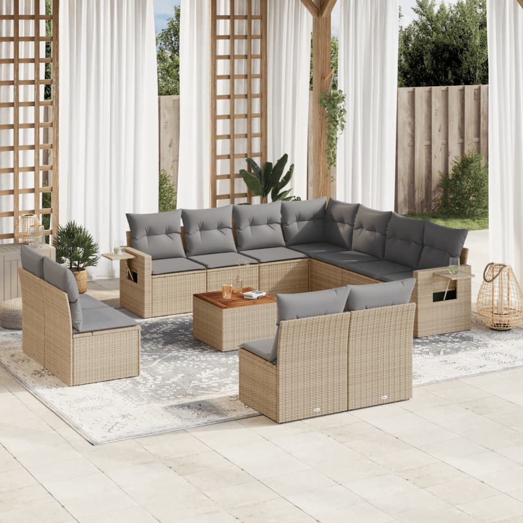 Salon de jardin avec coussins 12 pcs beige résine tressée