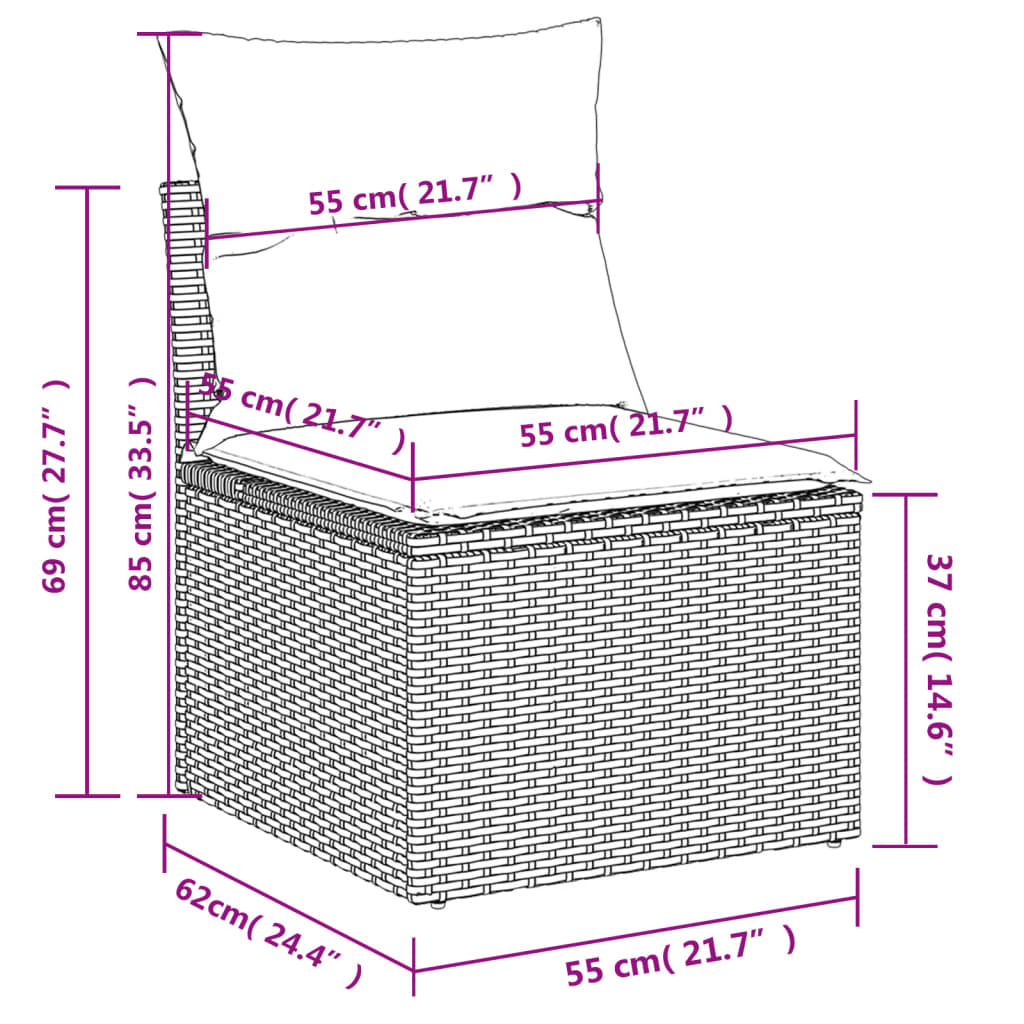 Salon de jardin avec coussins 12 pcs gris résine tressée