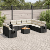 Salon de jardin 10 pcs avec coussins noir résine tressée