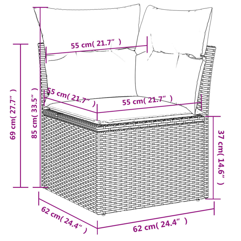 Salon de jardin avec coussins 12 pcs gris résine tressée