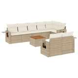 Garden furniture set with cushions 9 pcs beige woven resin