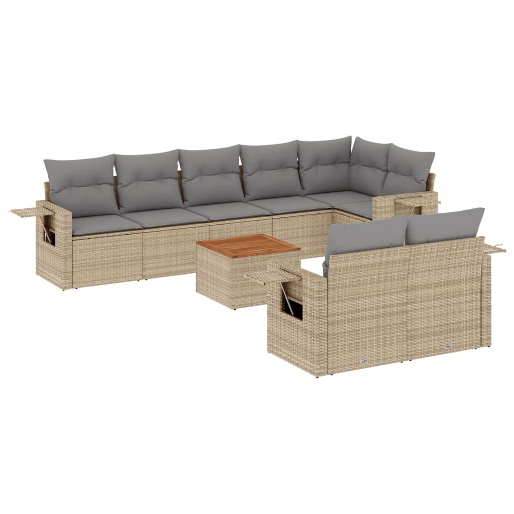 Salon de jardin avec coussins 9 pcs beige résine tressée