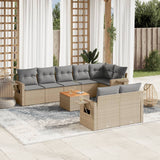 Salon de jardin avec coussins 9 pcs beige résine tressée