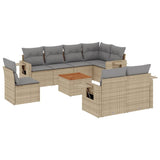 Salon de jardin avec coussins 9 pcs beige résine tressée