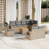 Salon de jardin avec coussins 9 pcs beige résine tressée