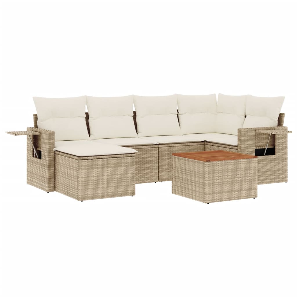 Salon de jardin avec coussins 7 pcs beige résine tressée