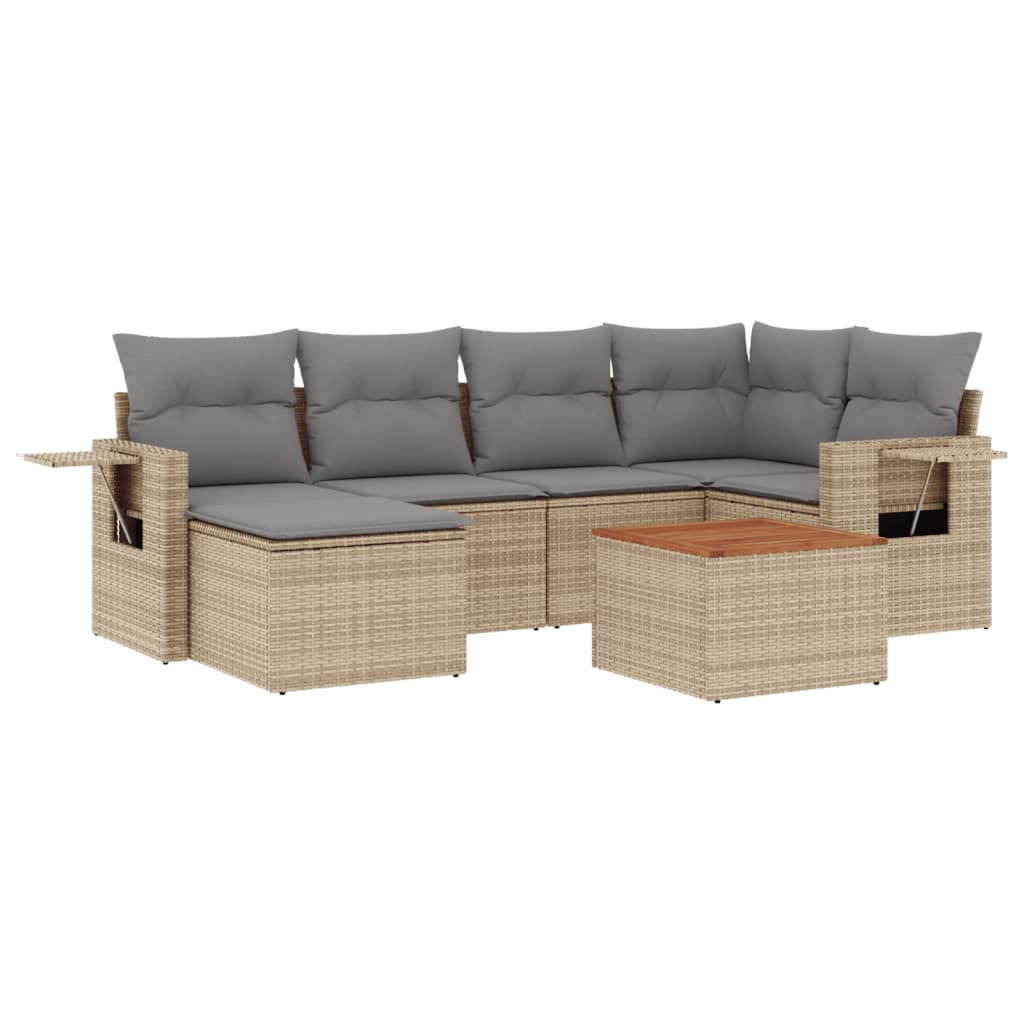 Salon de jardin avec coussins 7 pcs beige résine tressée