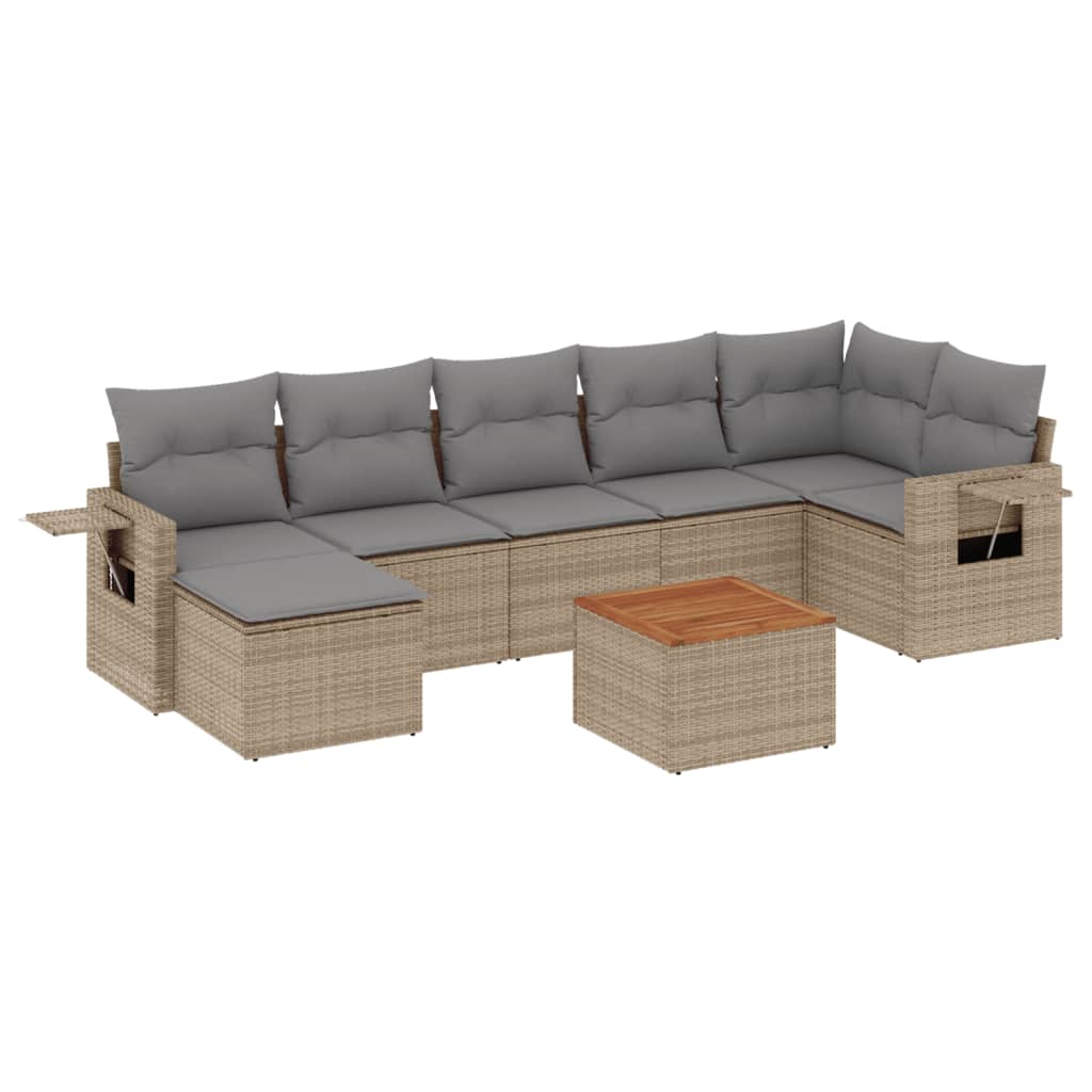 Salon de jardin avec coussins 8 pcs beige résine tressée