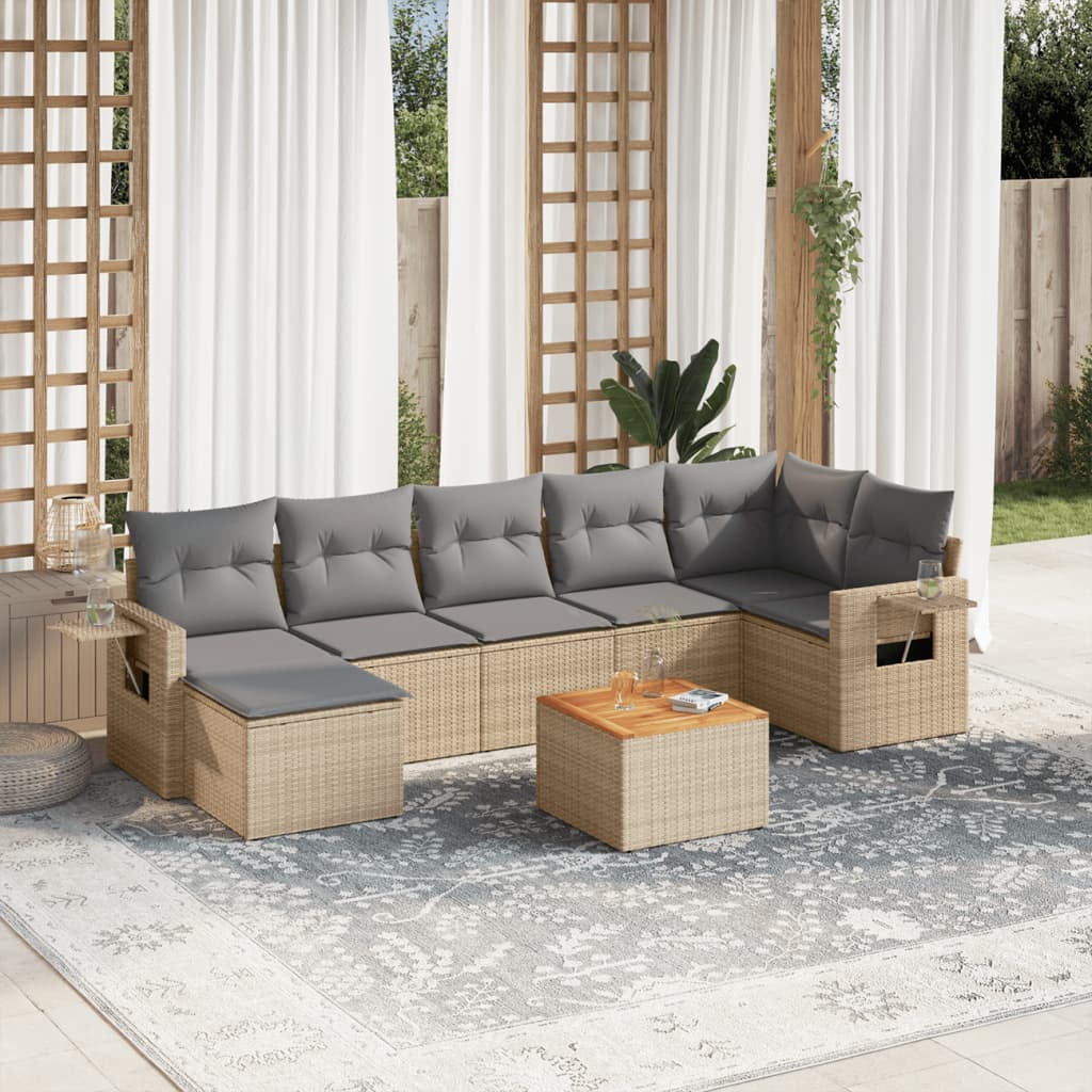 Salon de jardin avec coussins 8 pcs beige résine tressée