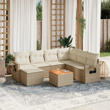 Salon de jardin avec coussins 8 pcs beige résine tressée