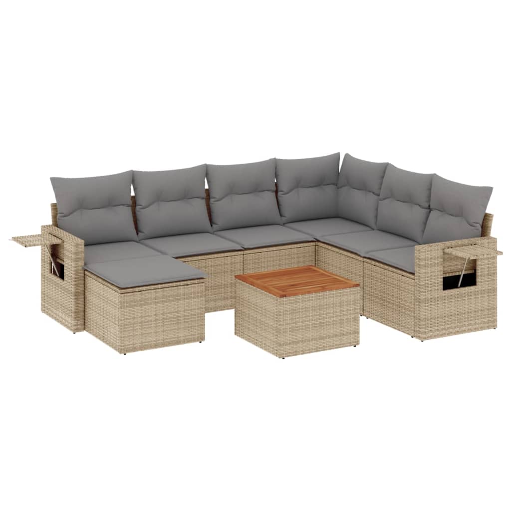 Salon de jardin avec coussins 8 pcs beige résine tressée