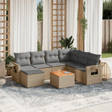 Salon de jardin avec coussins 8 pcs beige résine tressée