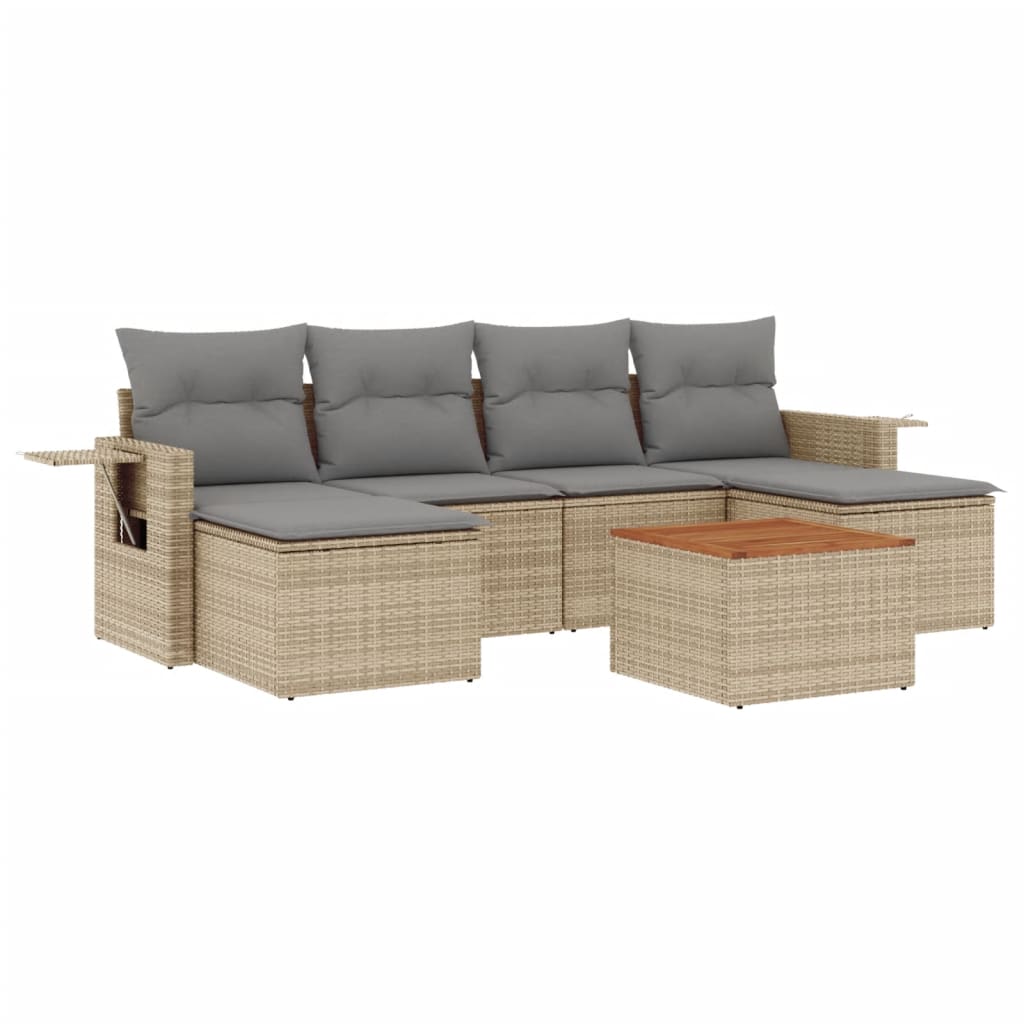 Salon de jardin avec coussins 7 pcs beige résine tressée