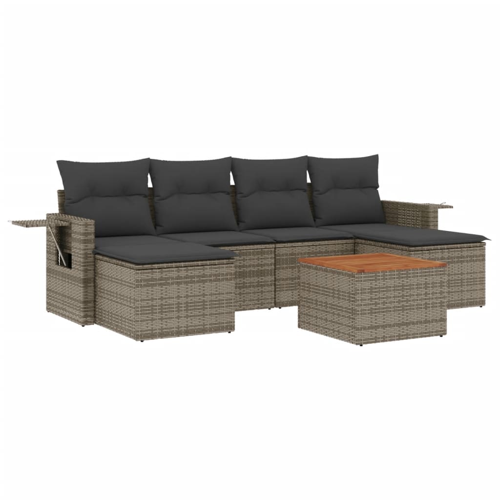 Salon de jardin avec coussins 7 pcs gris résine tressée