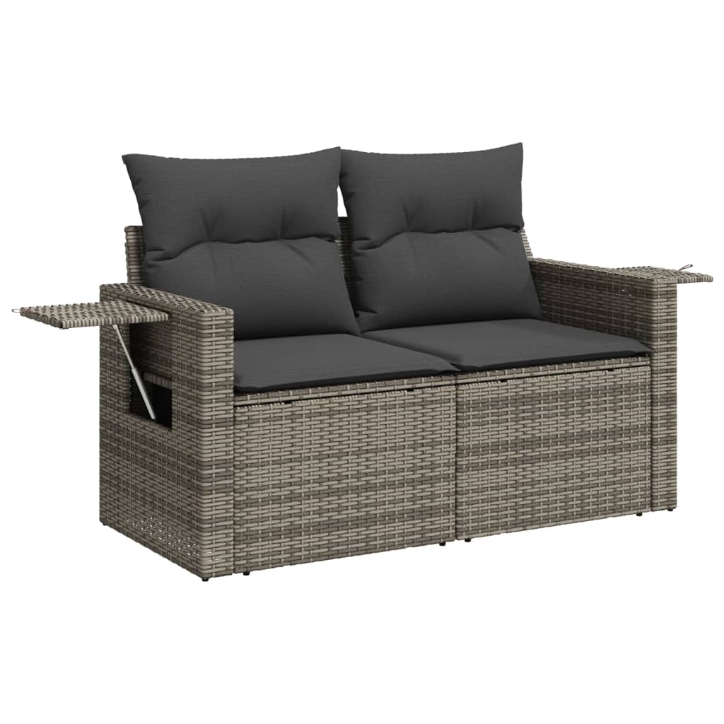 Garden furniture set with cushions 7 pcs gray woven resin