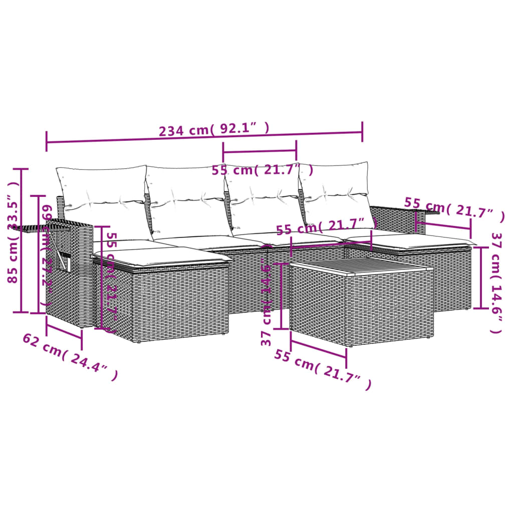 Garden furniture set with cushions 7 pcs gray woven resin