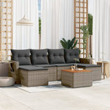 Garden furniture set with cushions 7 pcs gray woven resin