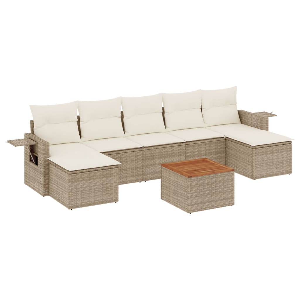 Salon de jardin avec coussins 8 pcs beige résine tressée