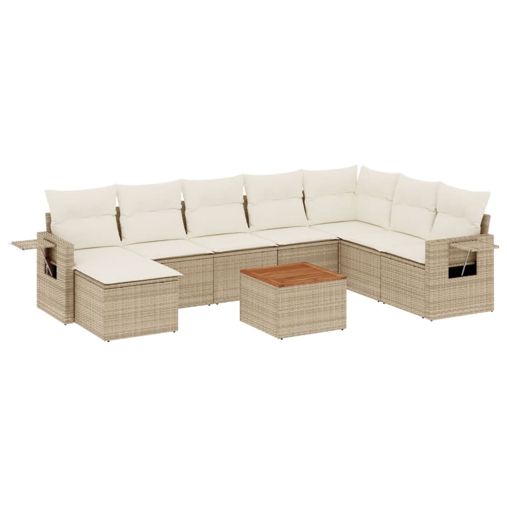 Garden furniture set with cushions 9 pcs beige woven resin