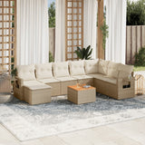 Garden furniture set with cushions 9 pcs beige woven resin