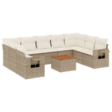 Garden furniture set with cushions 10 pcs beige woven resin