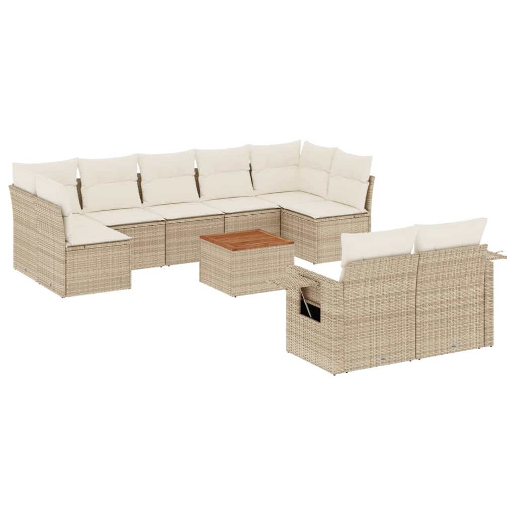 Salon de jardin avec coussins 10 pcs beige résine tressée