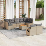 Salon de jardin avec coussins 10 pcs beige résine tressée