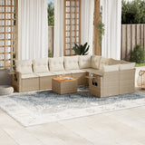 Salon de jardin avec coussins 10 pcs beige résine tressée