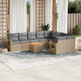 Salon de jardin avec coussins 10 pcs beige résine tressée