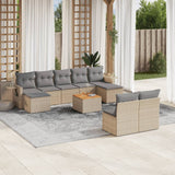 Salon de jardin avec coussins 10 pcs beige résine tressée