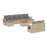 Garden furniture set with cushions 10 pcs beige woven resin