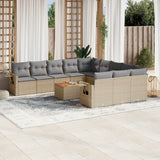 Salon de jardin avec coussins 12 pcs beige résine tressée