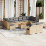 Salon de jardin avec coussins 13 pcs beige résine tressée