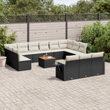 Salon de jardin avec coussins 14 pcs noir résine tressée