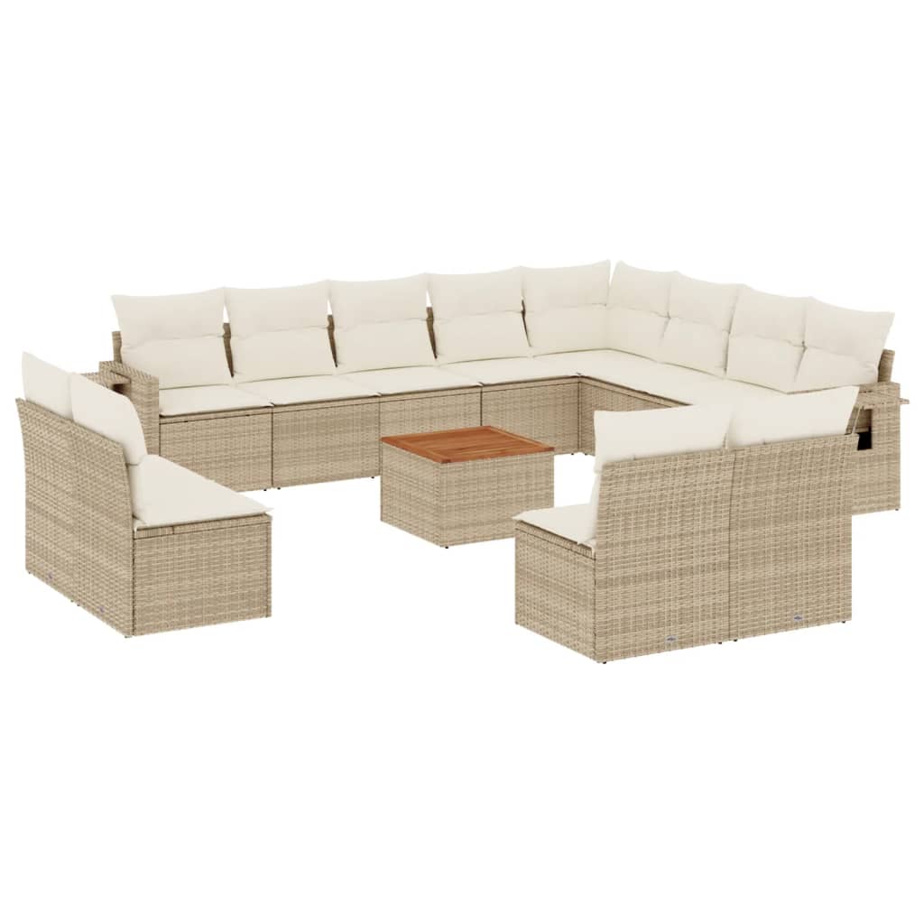 Salon de jardin avec coussins 13 pcs beige résine tressée