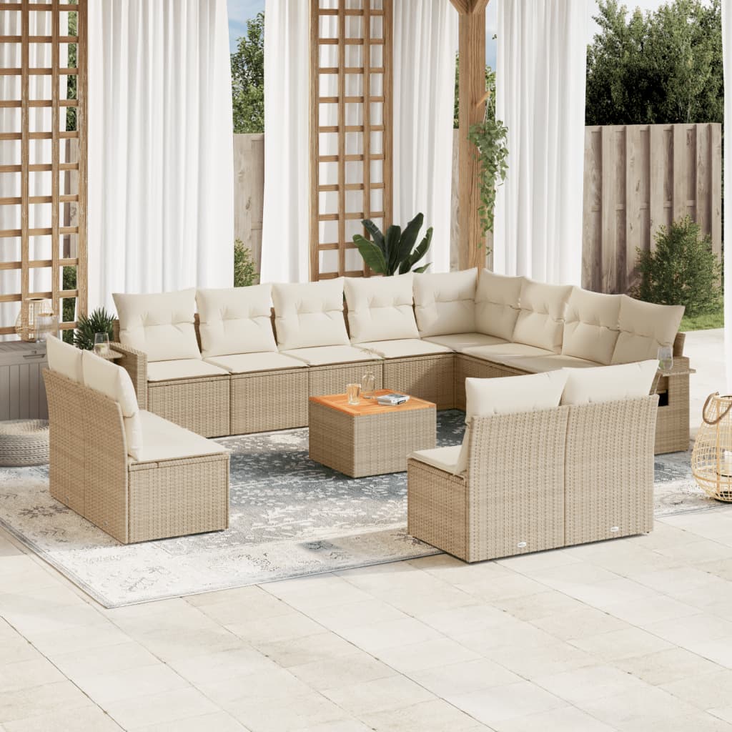 Salon de jardin avec coussins 13 pcs beige résine tressée