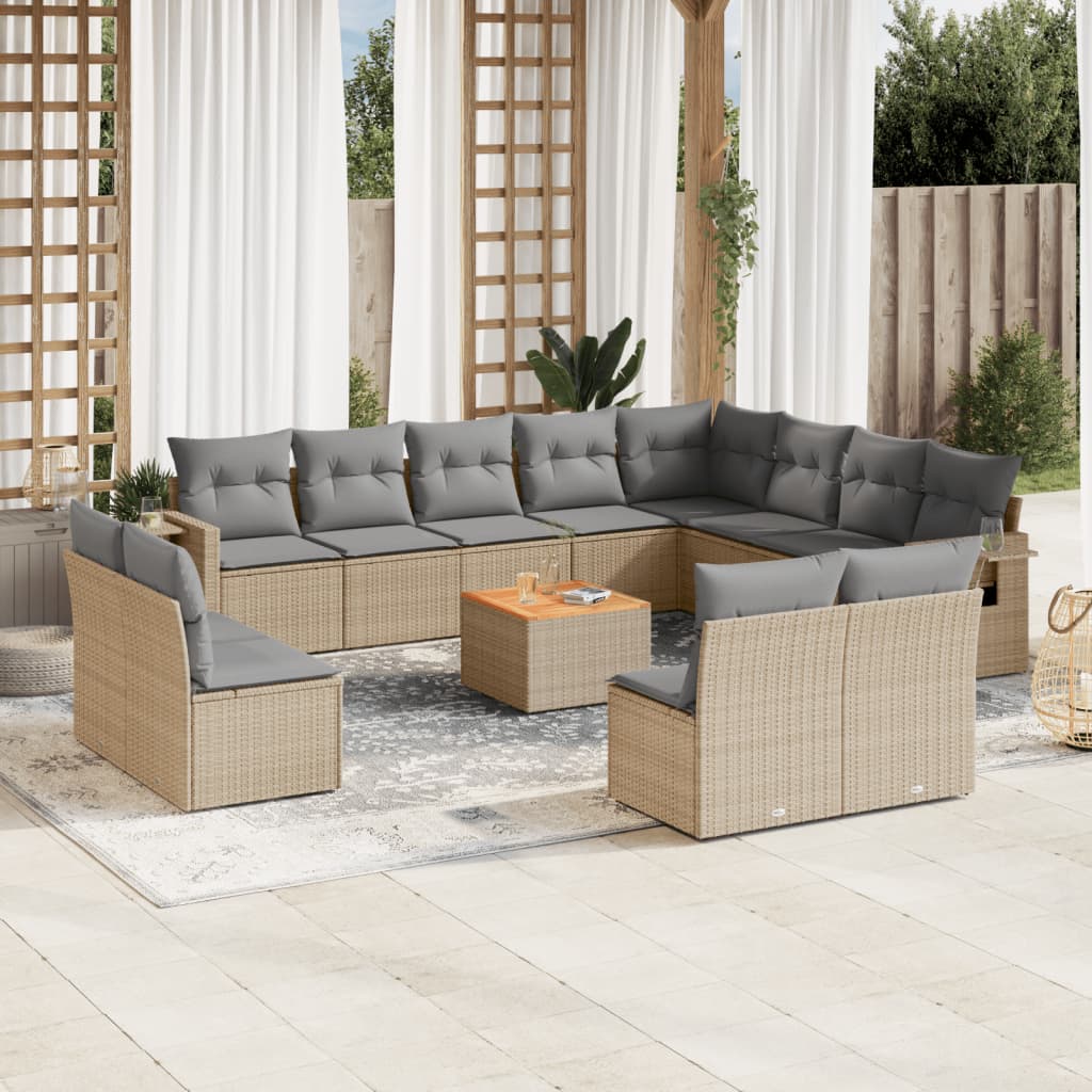 Salon de jardin avec coussins 13 pcs beige résine tressée