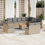 Salon de jardin avec coussins 13 pcs beige résine tressée