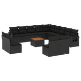 Salon de jardin avec coussins 14 pcs noir résine tressée