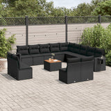 Salon de jardin avec coussins 14 pcs noir résine tressée