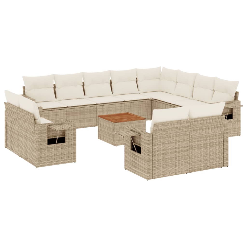 Salon de jardin avec coussins 13 pcs beige résine tressée