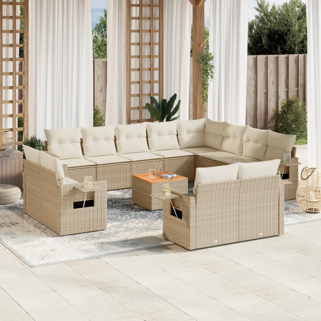 Salon de jardin avec coussins 13 pcs beige résine tressée