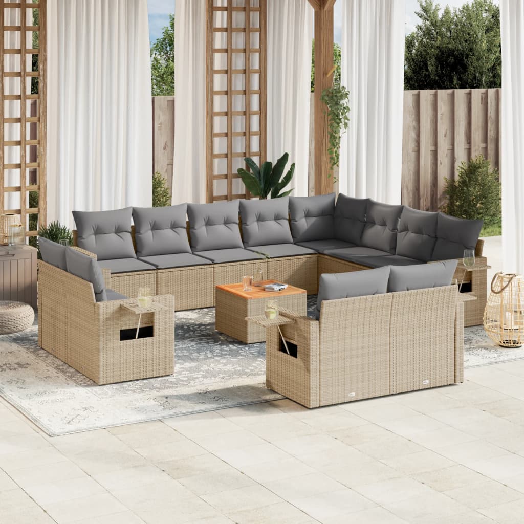 Salon de jardin avec coussins 13 pcs beige résine tressée