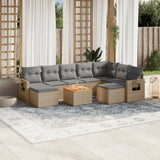 Salon de jardin avec coussins 10 pcs beige résine tressée