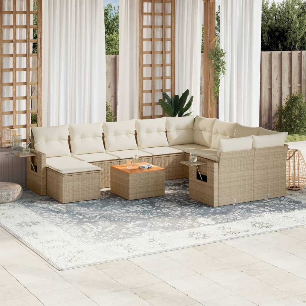 Salon de jardin 11 pcs avec coussins beige résine tressée