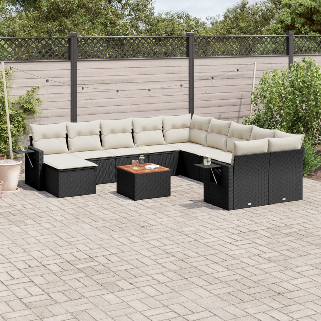 Salon de jardin 12 pcs avec coussins noir résine tressée