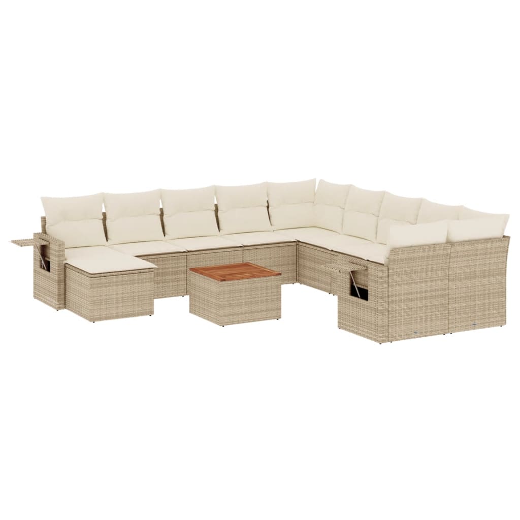 Salon de jardin avec coussins 12 pcs beige résine tressée